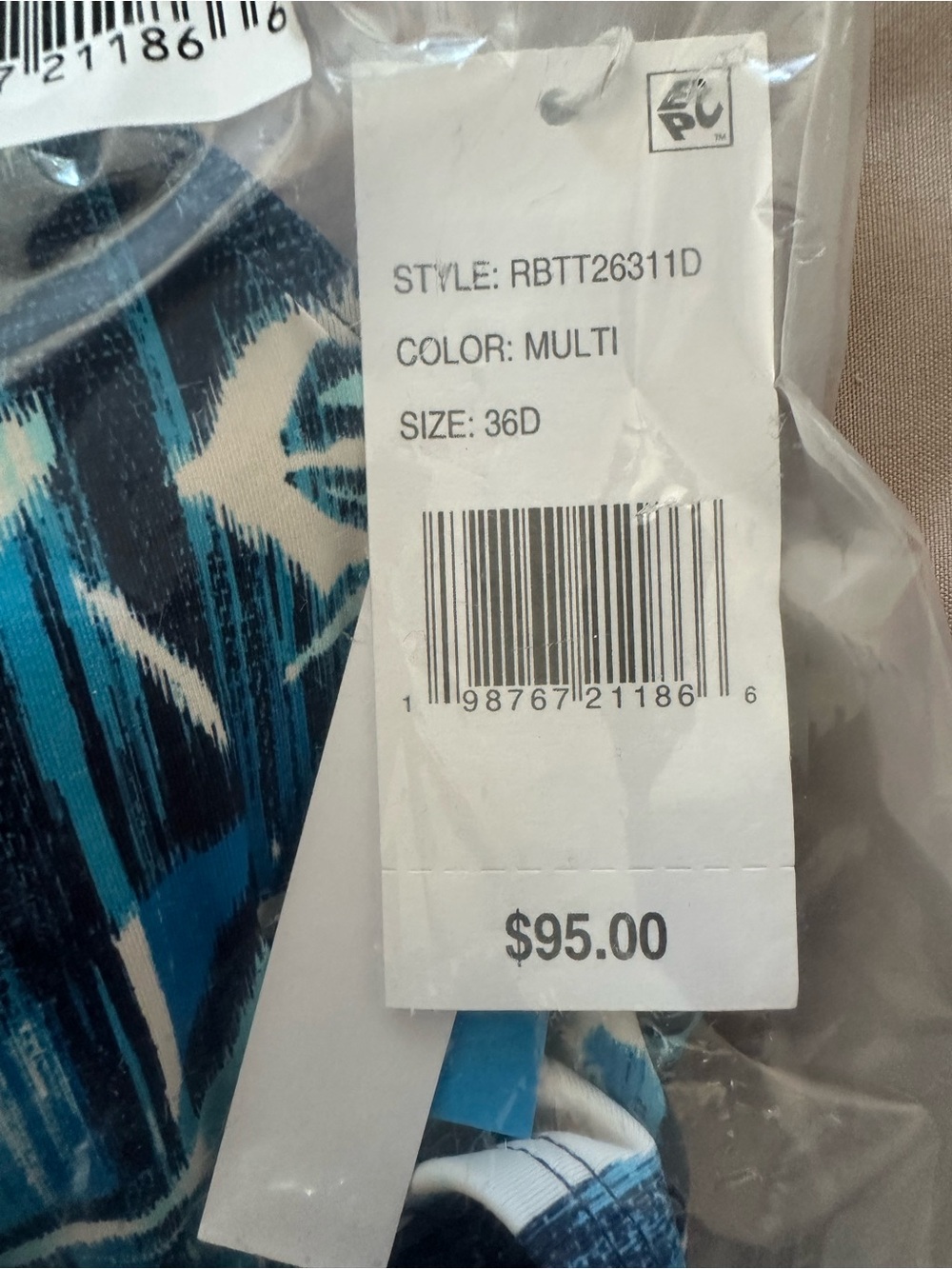 Blue Rod Beattie Blue Tropical Print, Turning Tides Swim Top, Size 36D, NWT - Picture 5 of 8